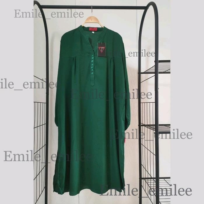Tunik polos rayon jumbo Muslim Panjang hijau army - botol - mint - wardah Karet Katun - hijau botol,
