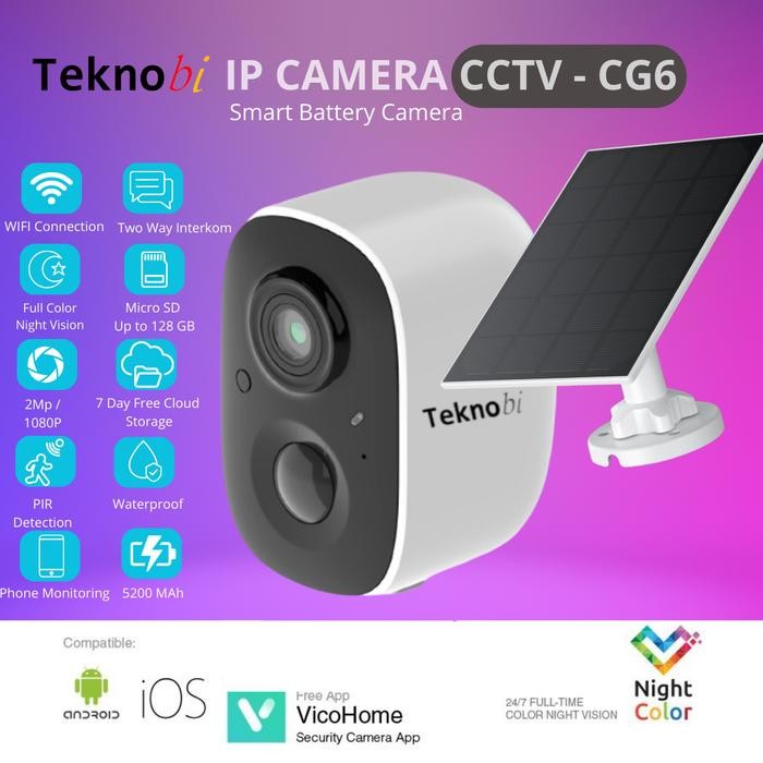 Teknobi IP Camera CCTV Solar Portable Baterai Kamera CCTV Pintar CG6 Waterproof Wireless