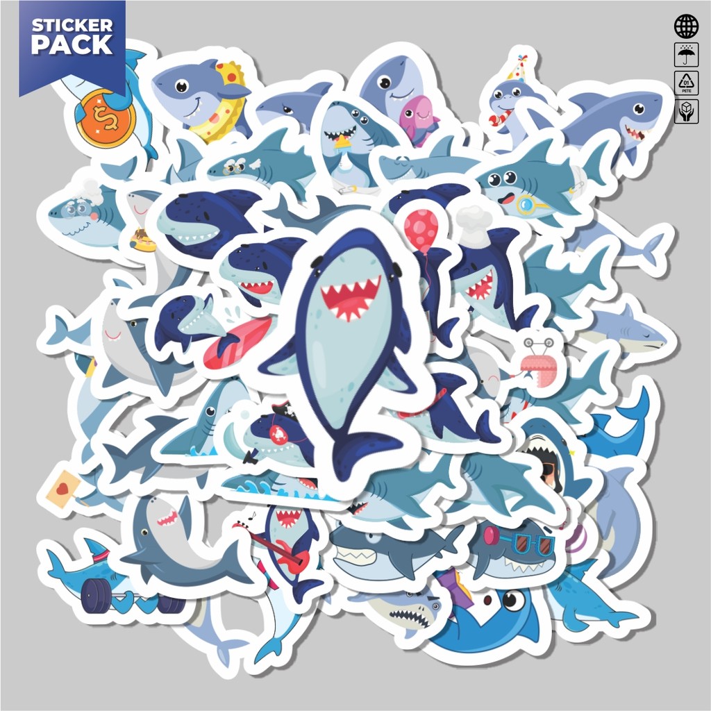 

[100PCS]Stiker Pack Hewan Ikan Hiu Aesthetic Vinyl Anti Air Dekorasi Sticker Laptop Buku Journal Koper Helm Casing HP Gitar Helm Skateboard