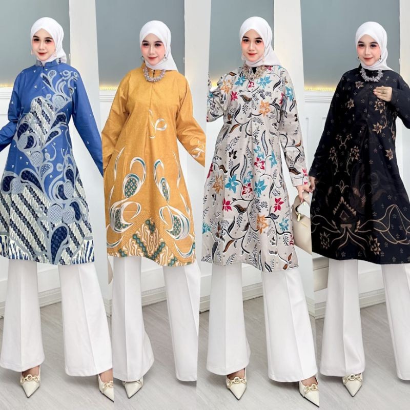 Tunik Batik Wanita Modern Premium Jumbo Terbaru Baju Seragam Kantor Guru Kerja Karyawan Kondangan