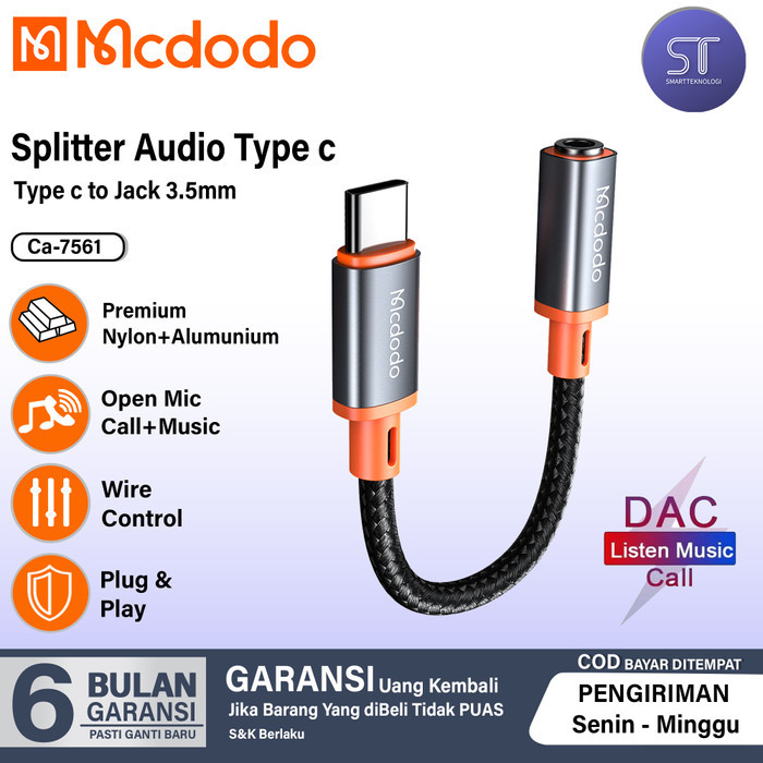 BEST Promo MCDODO CA-094 Converter Splitter Audio 3 IN 1 Dual Type C + Jack 3.5Mm - CA-7561 LITE