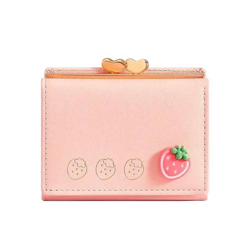 Dompet Saku Kulit Kecil Lucu untuk Wanita Dompet Koin Lipat Dua Gambar Cetak Buah Dompet Pendek Mini