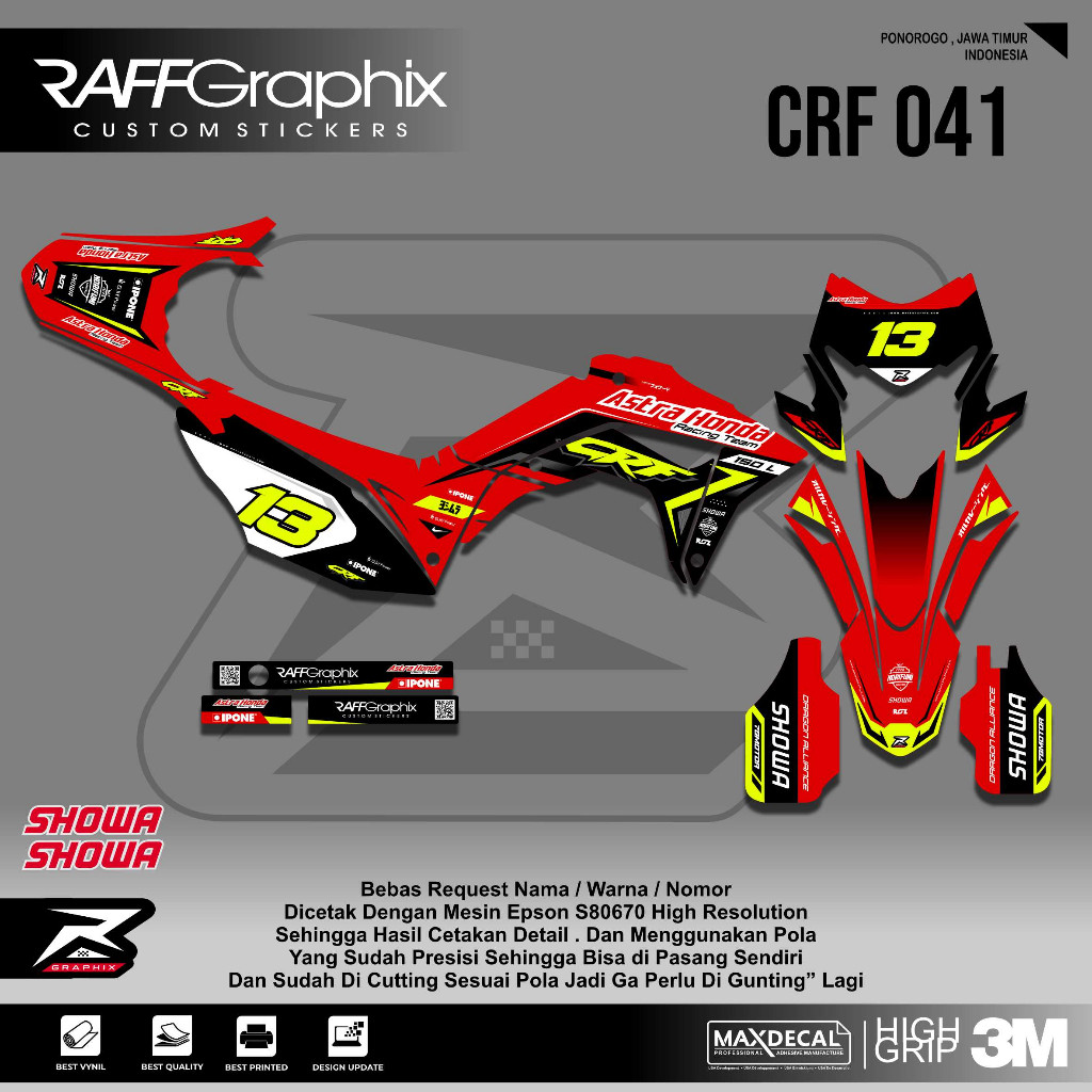 STICKER CRF 150 / DECAL CRF 150 MERAH HITAM
