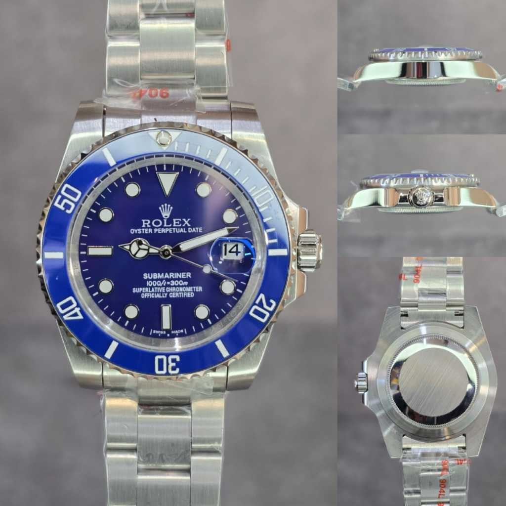 OLEX JAM TANGAN R0LX SUBMARINER SILVER BIRU AUTOMATIC JAPAN MOVEMENT DIAMETER 40MM
