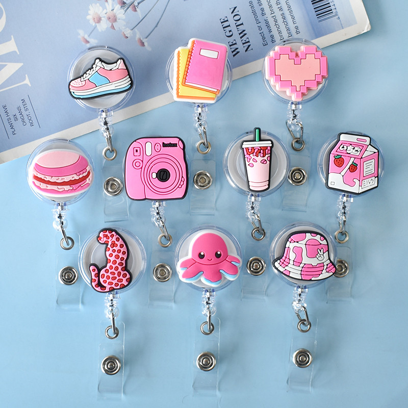 

1 Piece Cartoon Pink theme ID Badge Holder Cute Retractable Badge Reel Clip Doctors Nurse Students Lanyard Name Tag Card