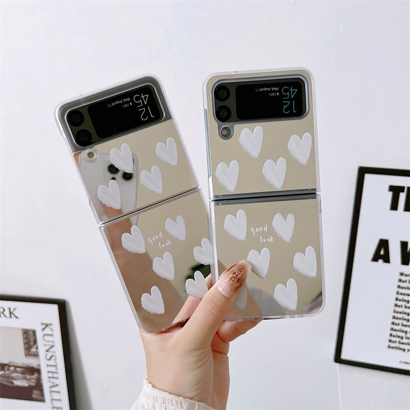 PROMO SAMSUNG Silver White Heart Softcase Casing Case HP Lucu Samsung Galaxy Z Flip 3 4 5