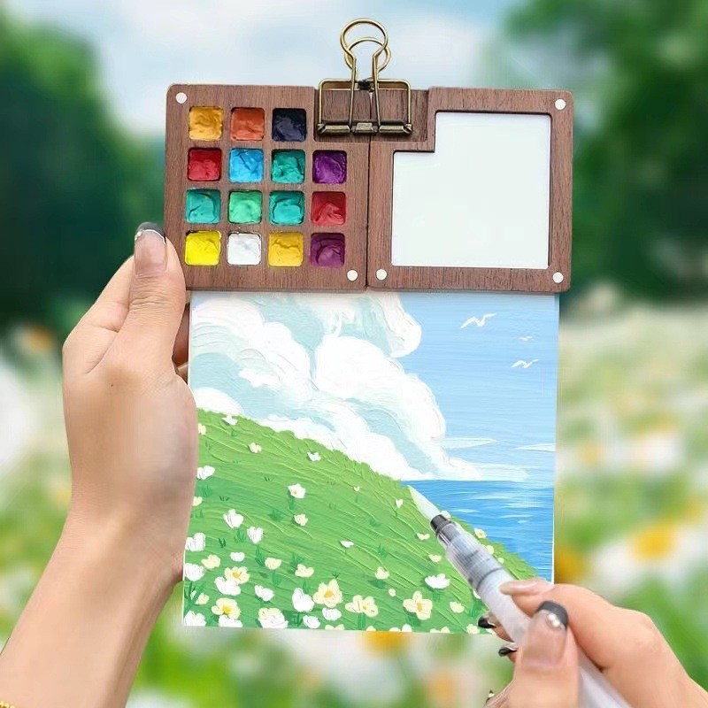 

15/8 Hole Mini Palette Wooden Magnetic / Color Palette Disk Magnetic Wooden / Magnetic Wooden Palette For Watercolor / Palette Palete Kayu Mini Watercolor