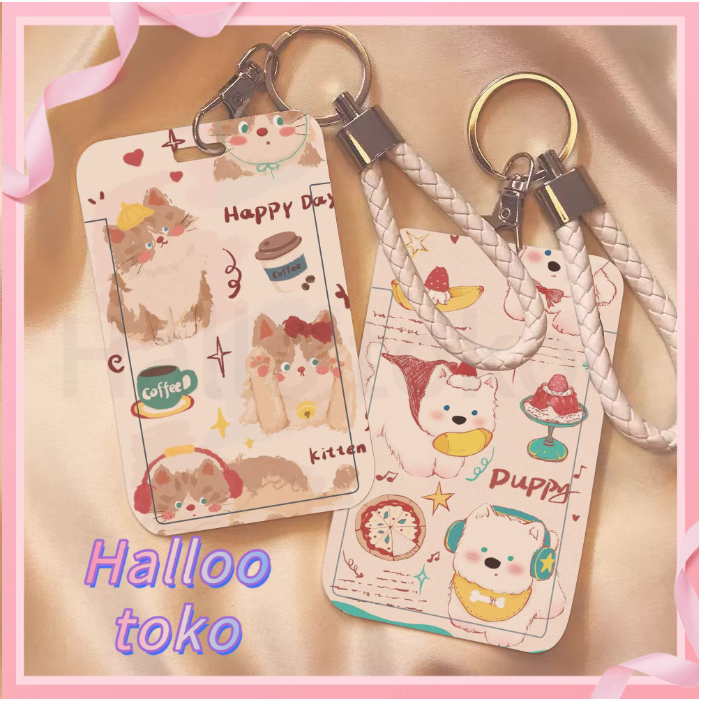 

ID CARD HOLDER MOTIF KAWAII TEMPAT KARTU PHOTOCARD PHOTO CARD Pelindung + Tali,Kucing dan anjing yang imut bermain bersama dengan senang hati