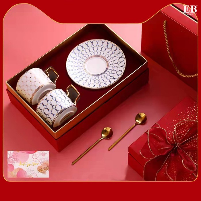 Cangkir Couple Mewah Tea Cup Set Hampers Wedding Gift