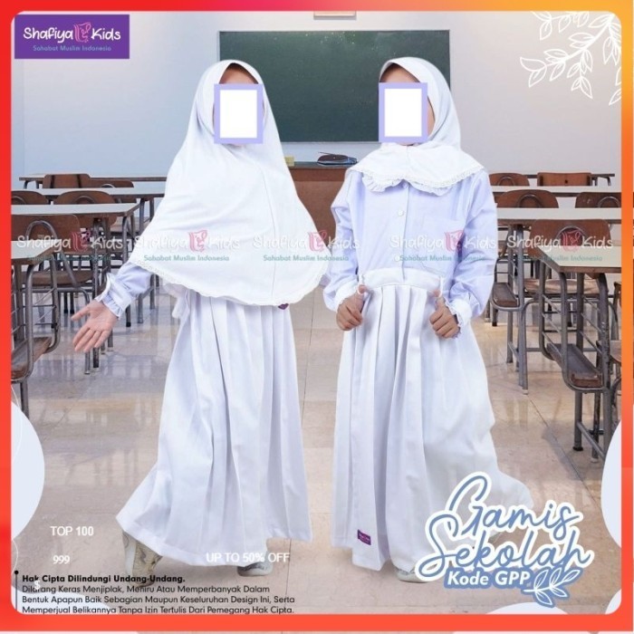 Baju Sekolah Putih-Putih Gamis Sekolah Shafiya Kids Putih Hitam Terbaru