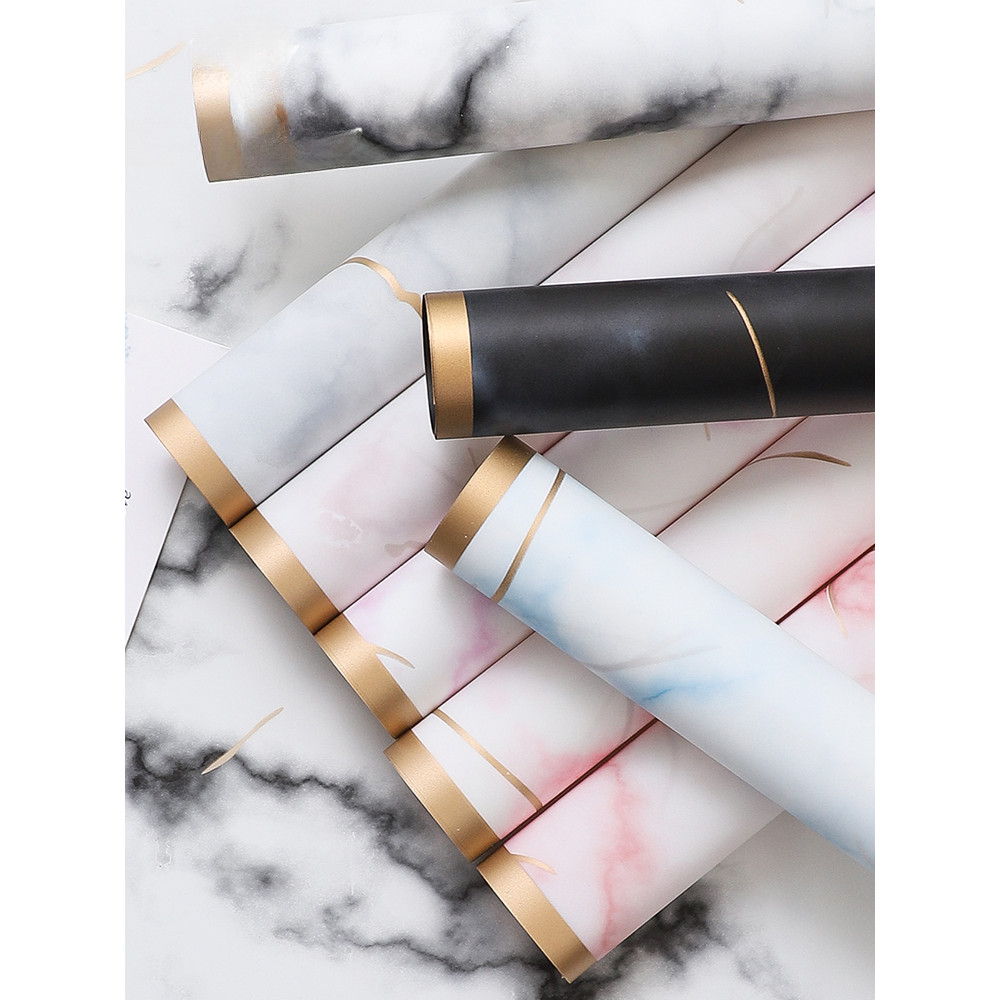 

20pcs Flower Wrapping Paper Golden Border Style Half Transparent marble style Gift Packing Florist Bouquet Wrapping Material