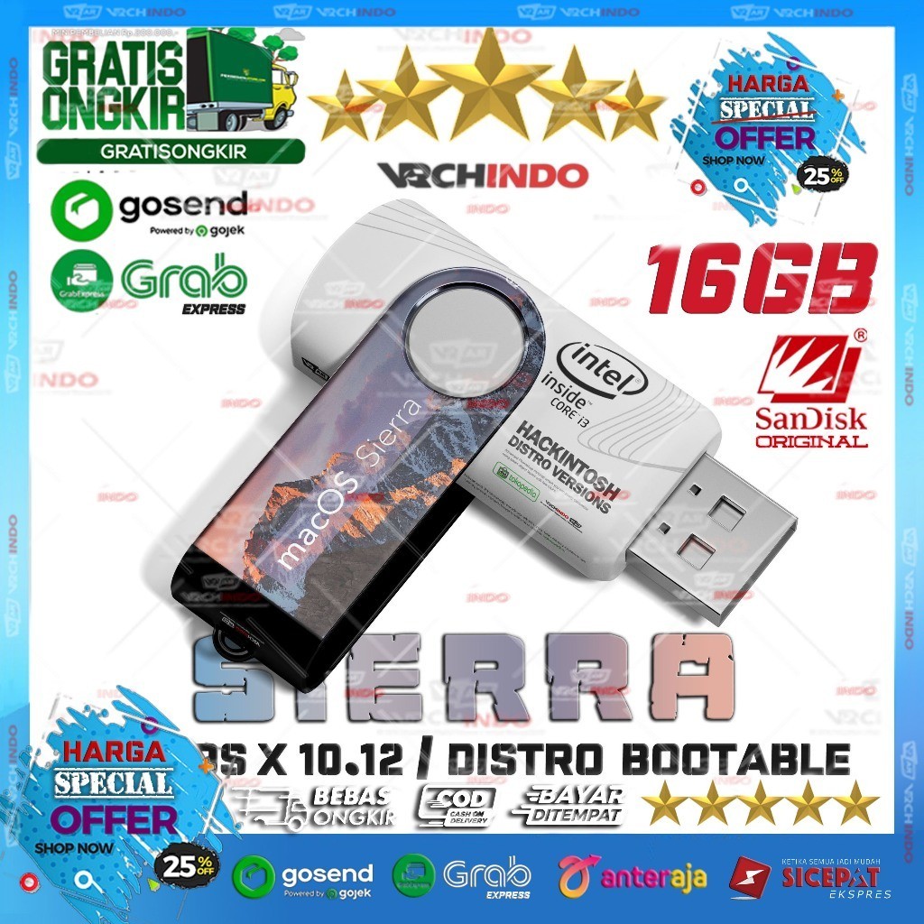 Mac OS X 10.12 - MacOS SIERRA | Hackintosh for Komputer / Laptop / PC Dekstop | 16GB Bootable Instal