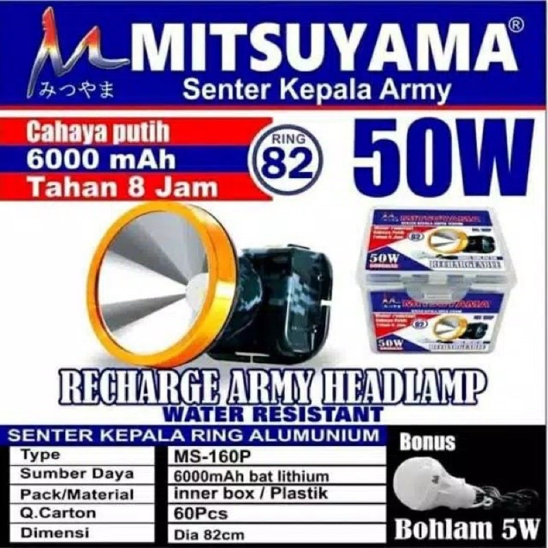 ms-160p / Senter Kepala 50w - Senter kepala mitsuyama 50w MS 160 P - Senter Kepala 50W ring 82