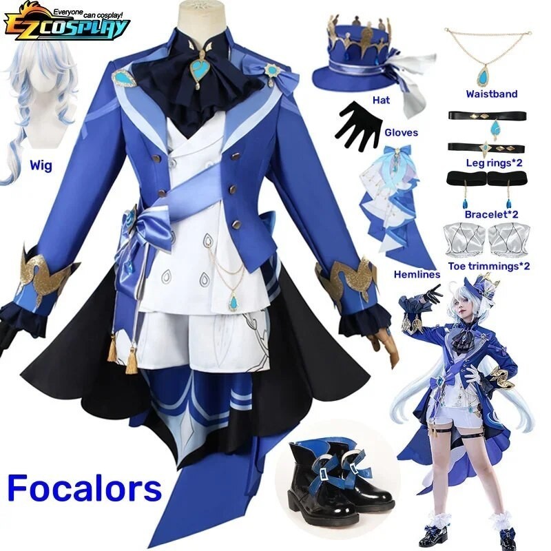 Game Impact Furina Focalors Cosplay Costume Anime Full Set With Hat Fontaine Focalors Halloween Cost
