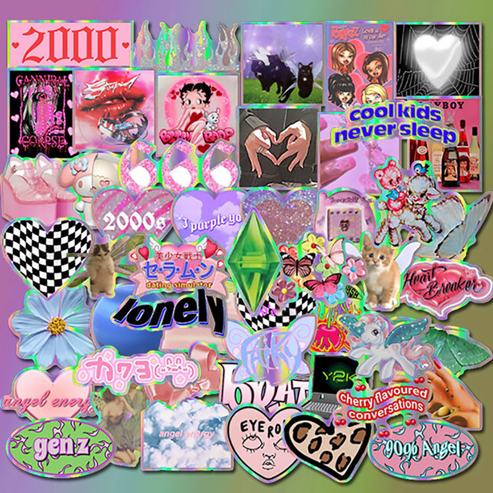 

10/30/50PCS Laser Y2k Pink Girl Stickers Decals Decoration Suitcase Scrapbooking Phone Laptop Stationery Cute Kid Toy Sticker