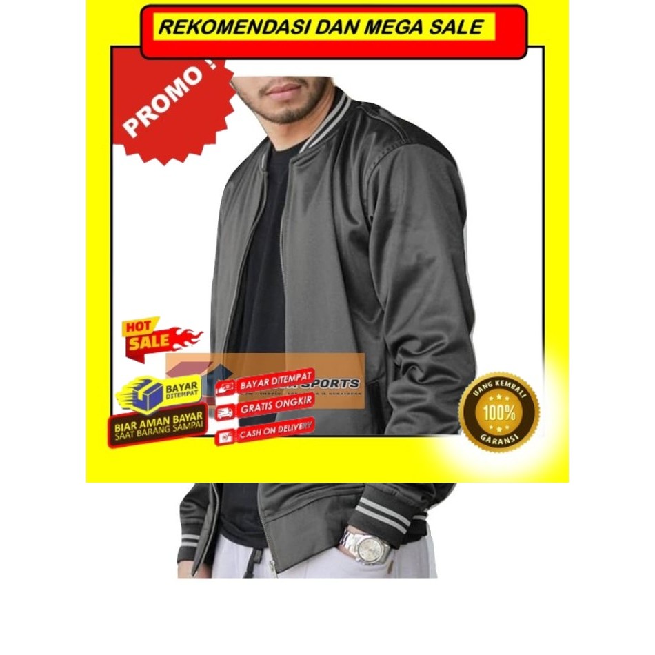 Rekomendasi Original JAKET FULL ABU TUA RIB PUTIH ZIPPER - SWEATER BASEBALL VARSITY MURAH - Abu-abu,