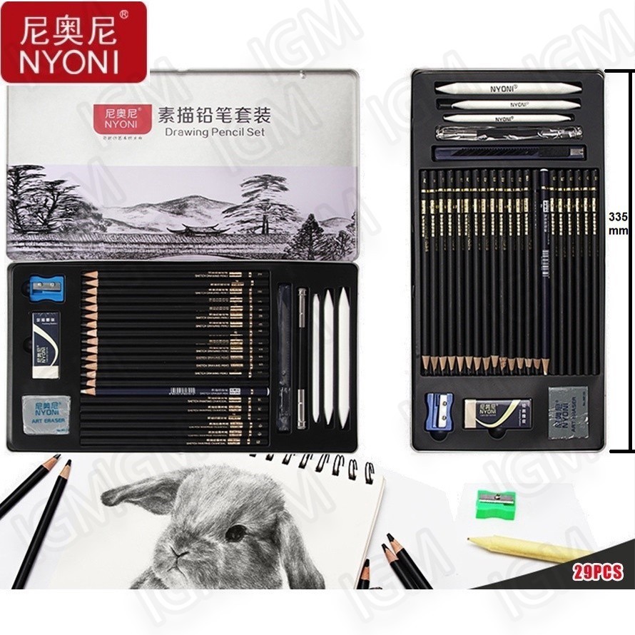 

Nyoni Drawing Pencil Gambar Set 29pcs Metal Tin Box Pensil Gambar Lukis Sketsa Lengkap Paket