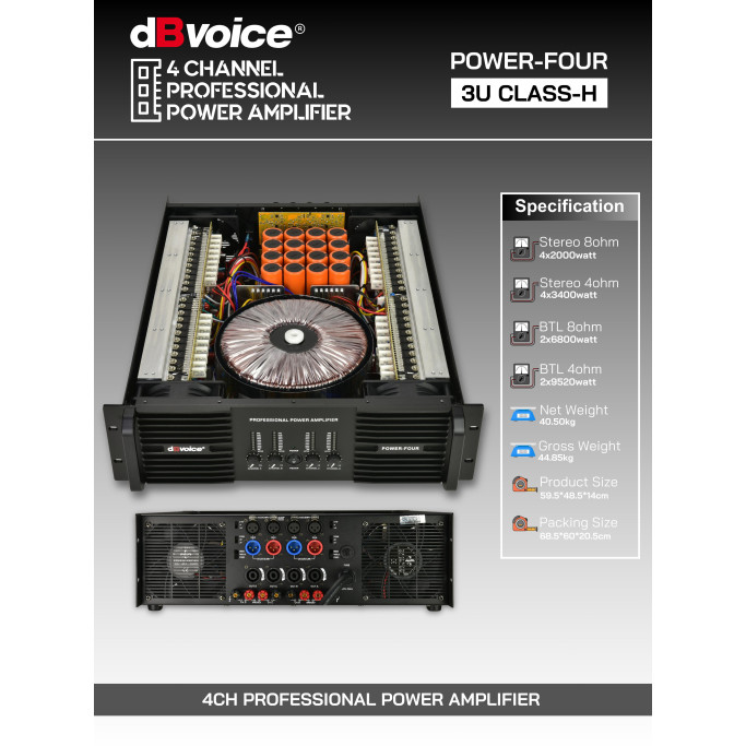 Power DB Voice POWER FOUR Original Amplifier Class H 4 Channel