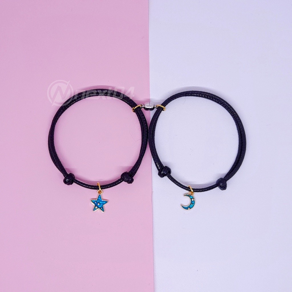 Gelang Couple Magnet Pasangan 2 Orang Bestie Sahabat Pacar Korea Bulan Bintang Hitam Murah