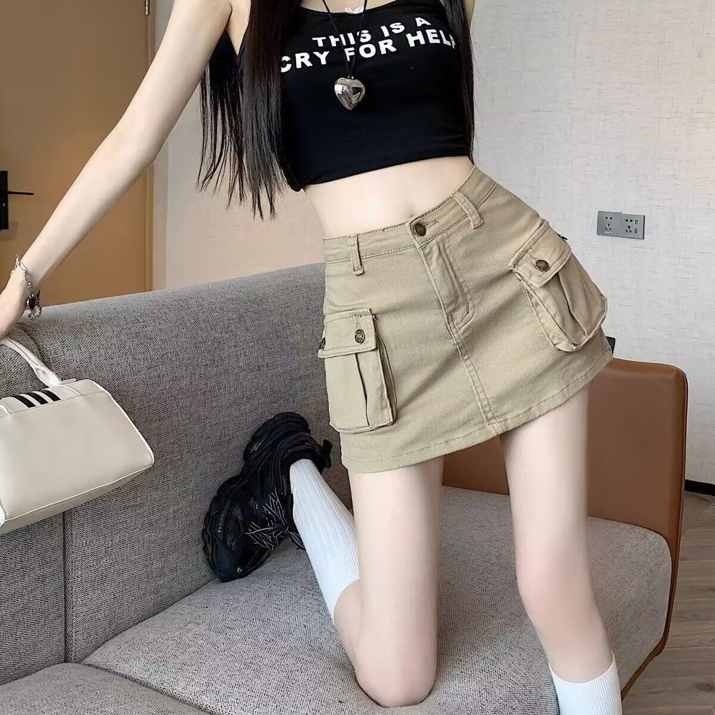 Rok pendek wanita ala korea Cargo Skort - Rok Cargo Mini - Skort Trendy Rok Kekinian - Rok Cargo