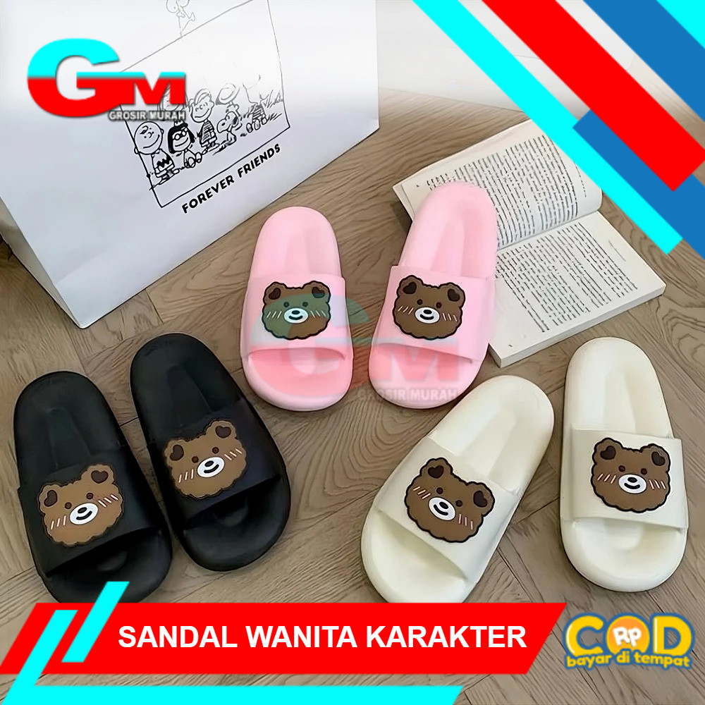 SANDAL WANITA KARET JELLY ANTI SLIP MOTIF BERUANG