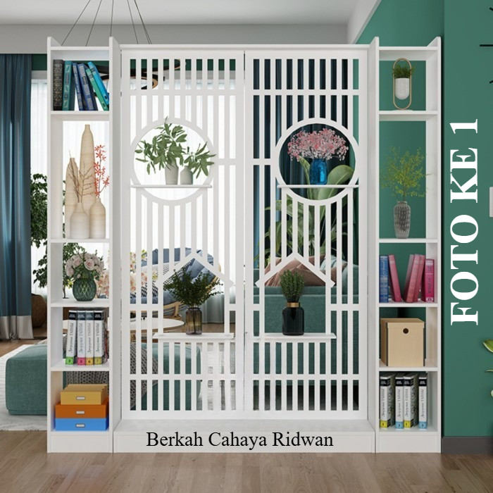 Rak Partisi Penyekat Ruangan Rumah Tamu Kayu Dekorasi Tinggi 200 cm bisa custom