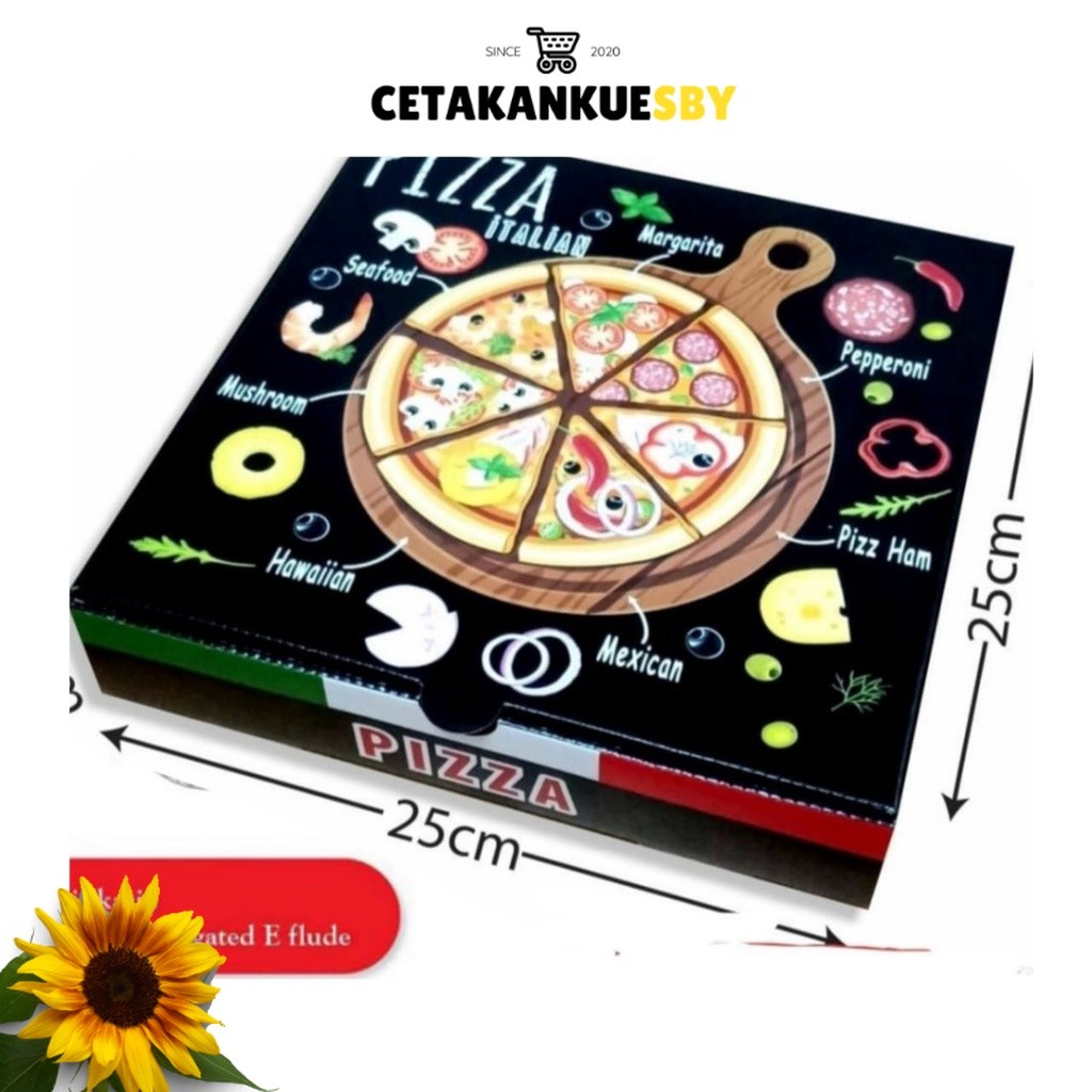 Box Pizza 25X25X5 | Dus Pizza Full Color | Dus Motif Hitam