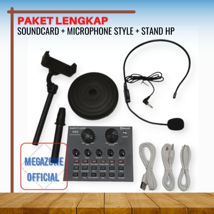 SALE - Paket lengkap Alat Live Streaming Sound card V8S Mixer Dan Mic karaoke - Paket A
