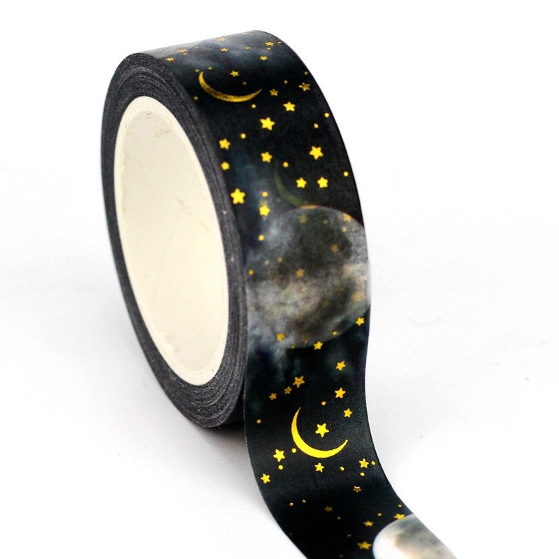 

NEW 1PC 10M Decorative Gold Foil Moon and Stars Washi Tape for Scrapbooking Journaling Adhesive Masking Tape Cute Stationary