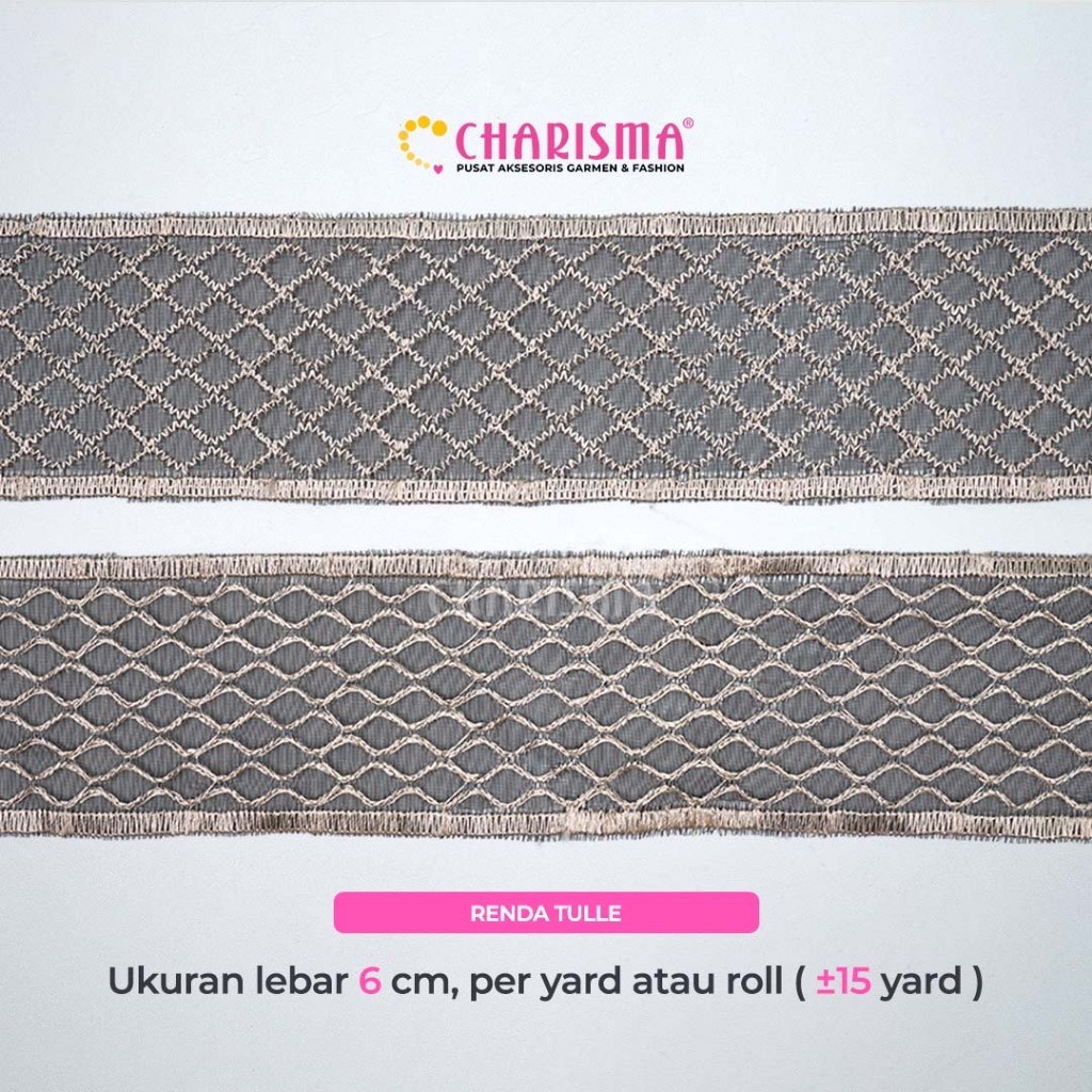 Charisma Renda Bordir Tulle Hitam Gold - Renda Bordir Untuk Pakaian / Renda Lebar 6cm / Harga Per Ya