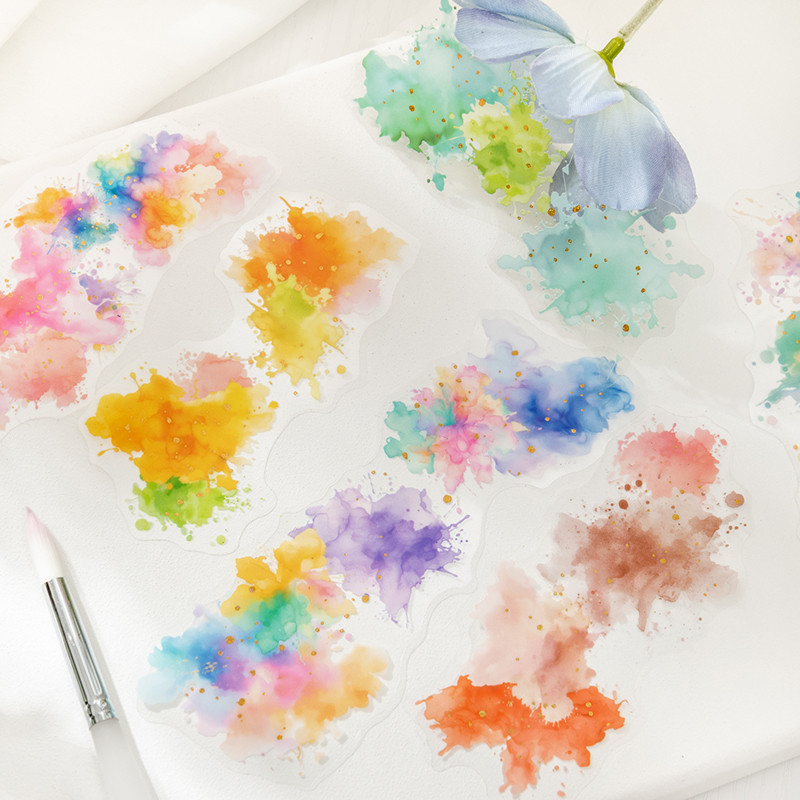 

6style 10pcs/pack watercolor canvas series blurred color hot stamping long strip PET sticker DIY handmade material scrapbook