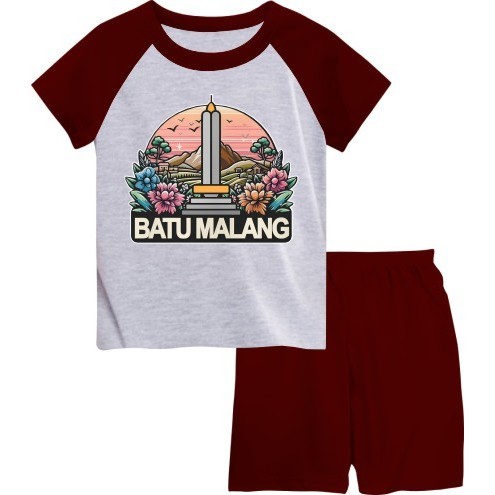 jsjvian_thebest//BAJU SETELAN/ SETELAN KIMONO ANAK CEW/COW/GAMBAR  BATU MALANG/BAHAN TC SOFT SABLON 