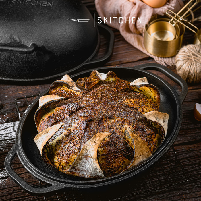 SKITCHEN Cast Iron Brisbane Bread Pan MAX – Alat Panggangan Loyang Roti Sourdough Premium