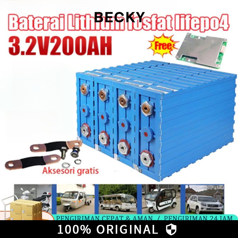 BECKY 12V 200AH /120AH FREE BMS Baterai Barang baru Baterai Lifepo4 Baterai Surya Kekuatan Besar 3.2