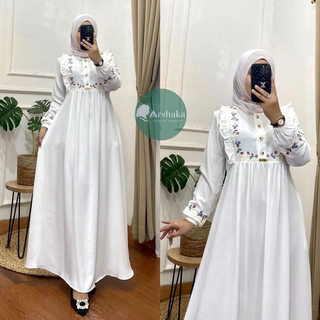 promo Zalfya Dres Gamis Crinkle Airflow Premium Variasi Bordir Bunga Cantik