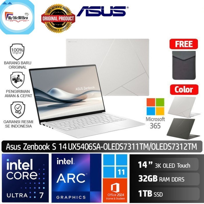 Asus UX5406SA OLEDS7311TM OLEDS7312TM Ultra 7 258V/32GB/1TB/14" 3K/W11+OHS+M365 Zenbook S 14 - Gray-