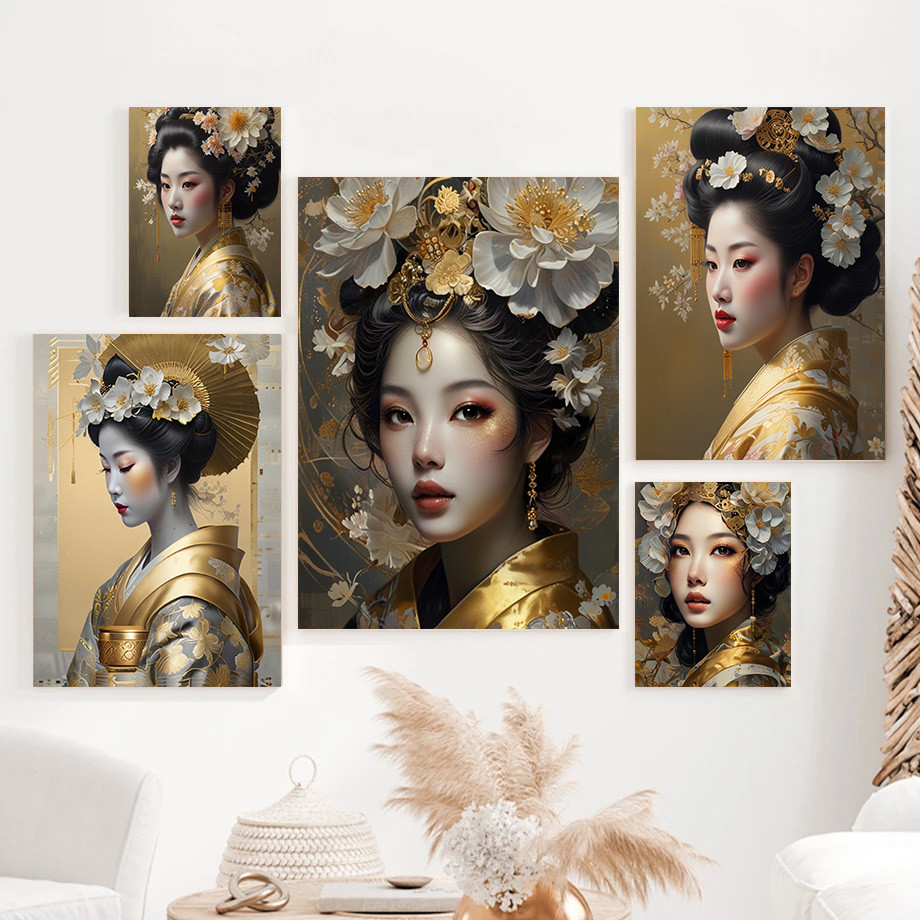 

Geisha in Gold Traditional Japanese Ukiyo-e Poster Print Wall Art Pictures Canvas Painting Living Room Bedroom Home Decor Gift