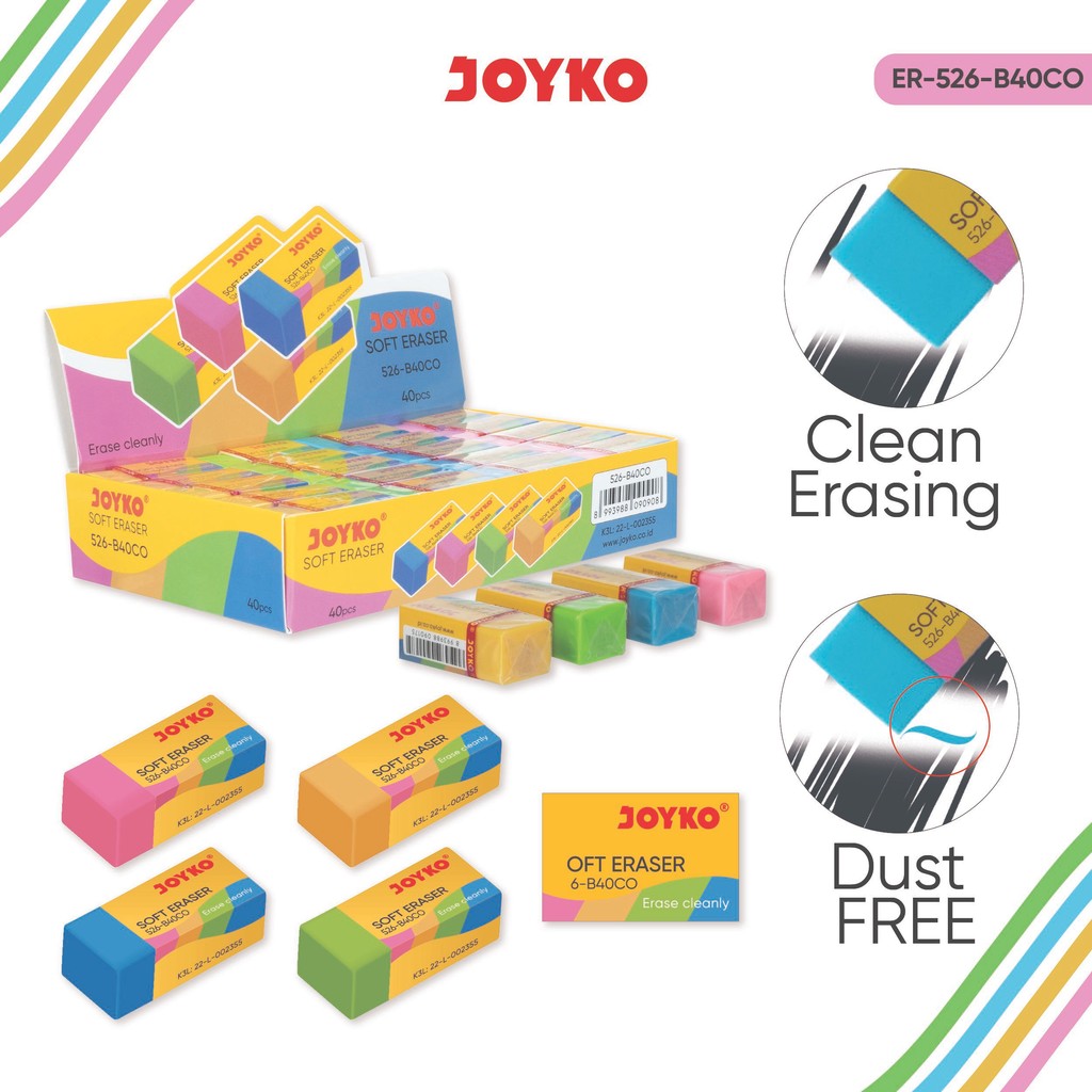 

JOYKO Eraser Penghapus 1 Pack ER-526-B40CO Isi 40 Pcs