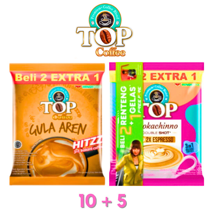 

TOP KOPI GULA AREN 1 RENCENG ISI 15 SACHET / TOP KOPI MOKACHINNO 14 SACHET