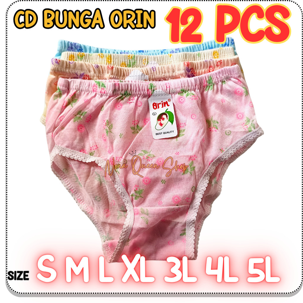 12 Pcs Celana Dalam Wanita Orin Katun Bunga Motif CD BUNGA ORIN