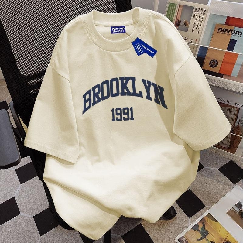 Brookl YN 1991 pencetakan Versi Korea baju atasan wanita terbaru kaos pria oversize couple t shirt v
