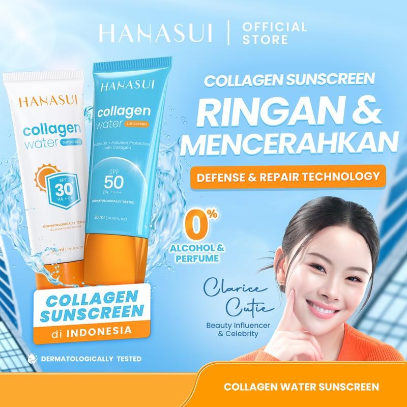 

Hanasui Collagen Water Sunscreen - SPF 50 & SPF 30 - Ringan & Menenangkan Kulit No Whitecast Tidak Kusam Berminyak