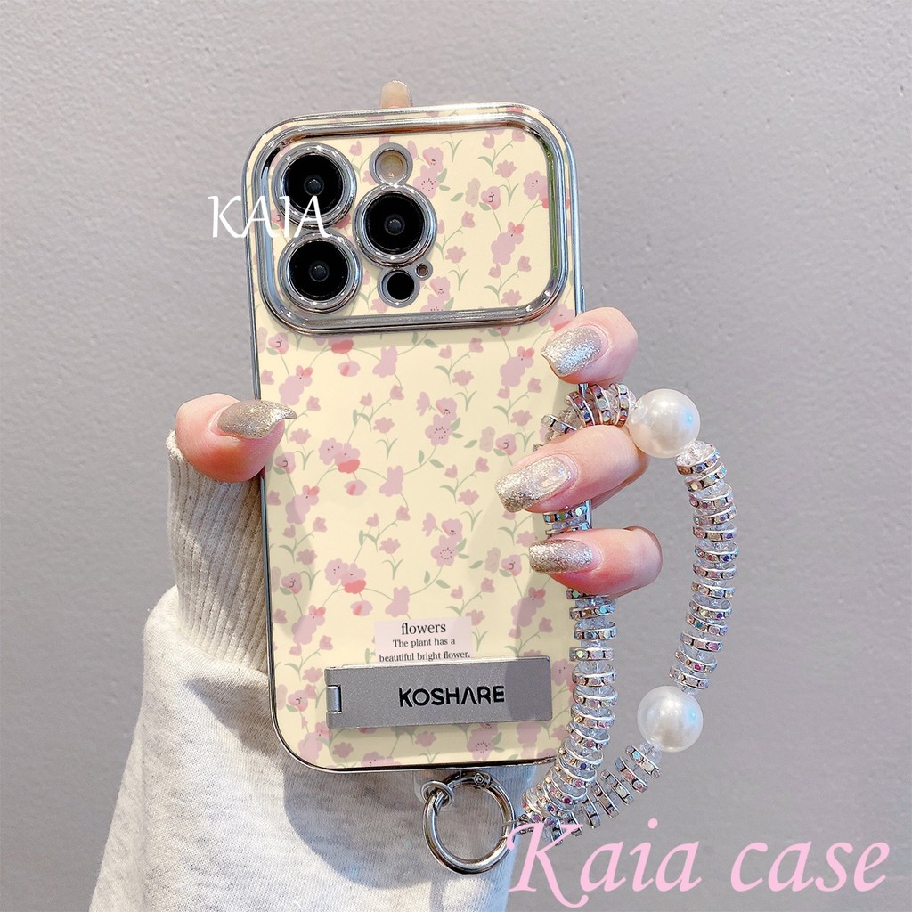 case OPPO Tali dan rantai bunga merah muda Casing ponsel cocok untukOPPOA15/A16/A16K/A1K/A17/A36/A38