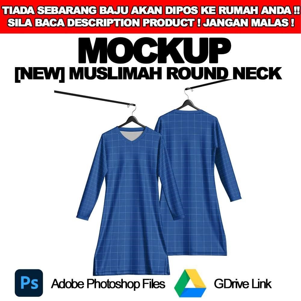 BRIKFID-PRO Baju Muslimah Round Neck & V Neck Jersey Mockup for Photoshop