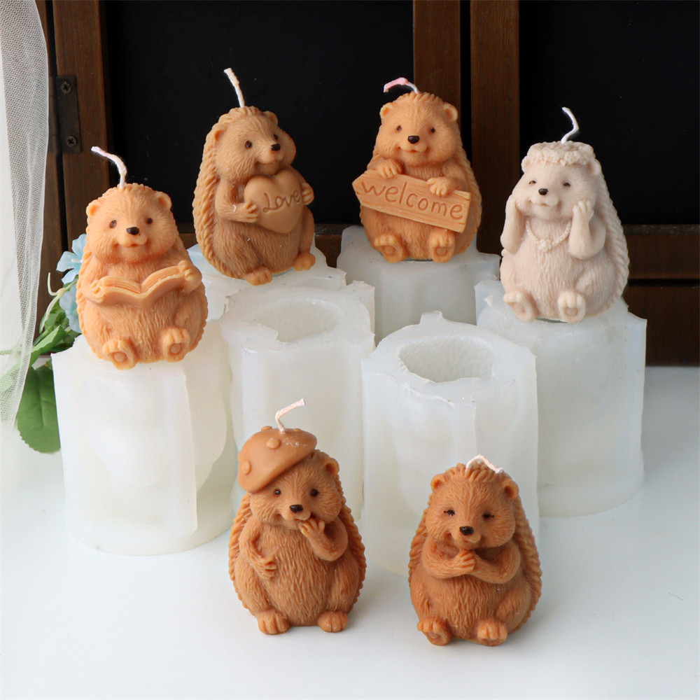 

3D Cute Hedgehog Candle Silicone Mold Cartoon Animal Shape Read Book Soap Resin Craft Plaster DIY Making Kit Home Decor Gifts