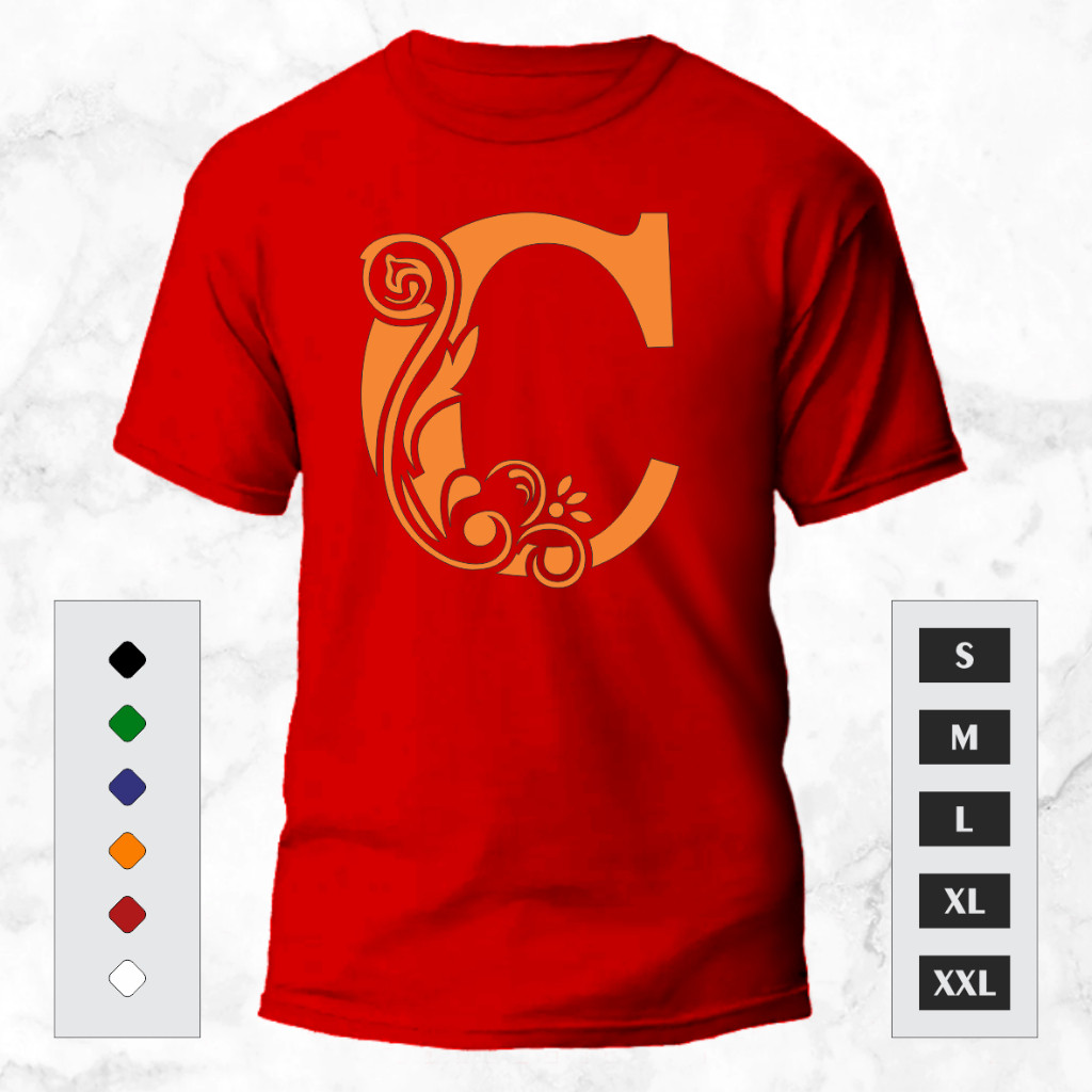 FREE GANTUNGAN BAJU-T.SHIRT KAOS INISIAL NAMA KAMU HURUF C-KAOS UNISEX-KAOS OBLONG VIRAL