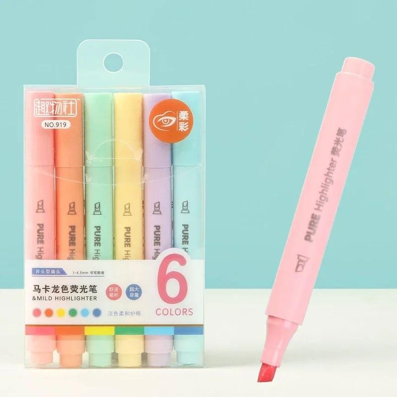 

6Pcs/set Pastel Color Macaron Highlighter Pen Marker Pens Fluorescent Pen Drawing Highlighters Cute Stationery School Supplies