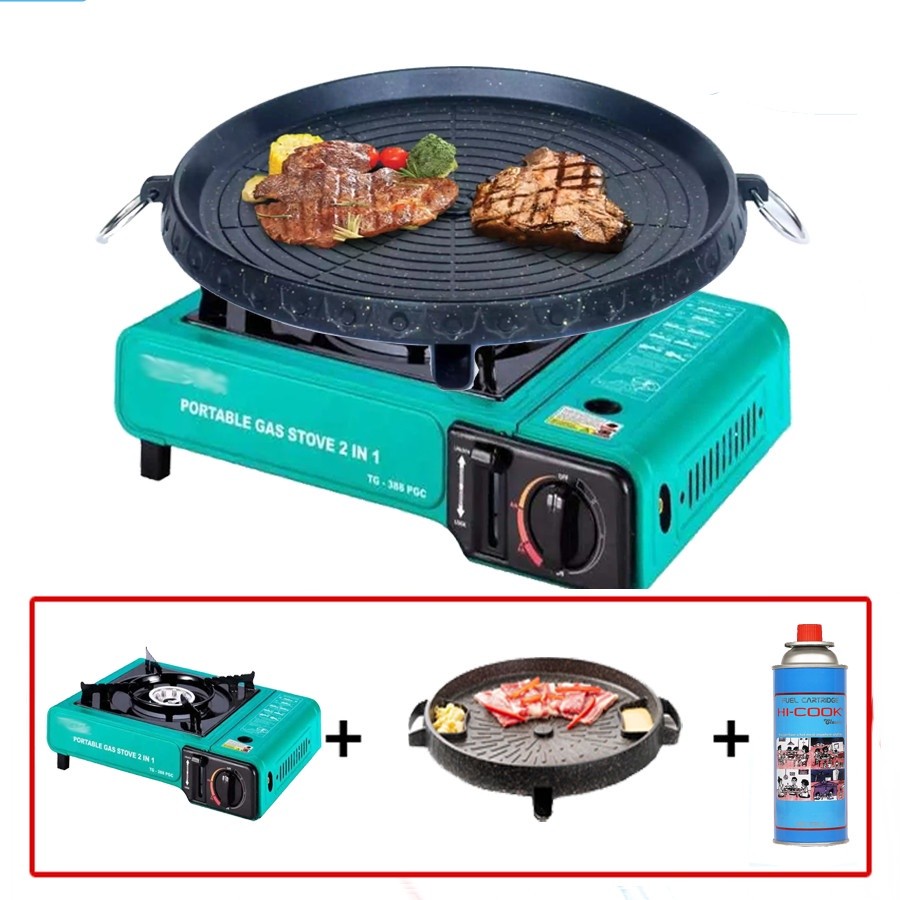 Paket Kompor portable Omicko/Niko 1 Bulgogi Grillpan 35cm Q2 plus 1 gas