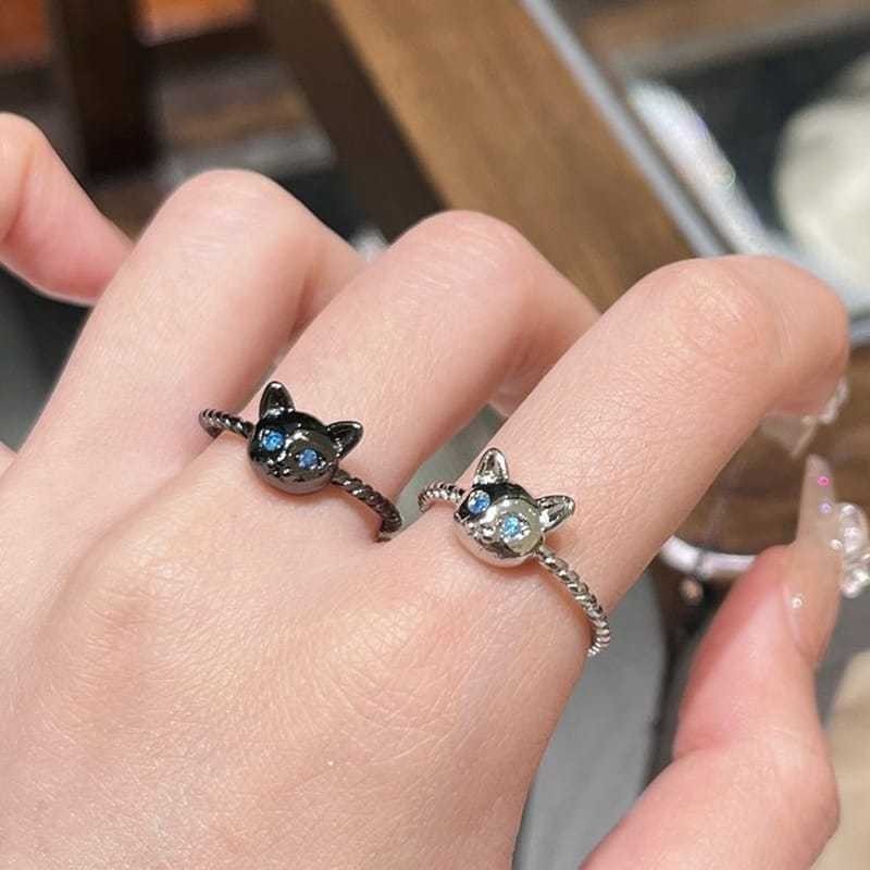 U COSTOM - Cincin Kucing Hitam Wanita Cantik Cincin Desain Niche Jari Fashion