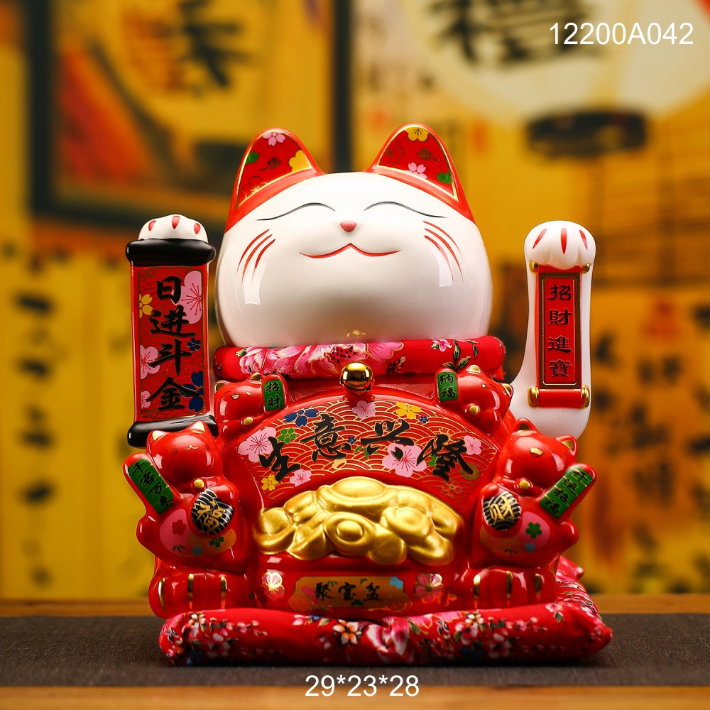 [12inch] Patung Lucky Cat Kucing Hoki  // Maneki Neko // Patung Kucing Hoki Keramik